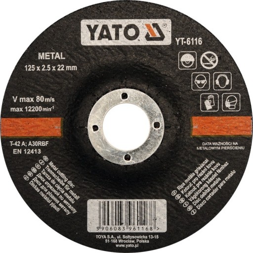 Kovový rezací kotúč, konvexný 125x2,5x22 mm YATO