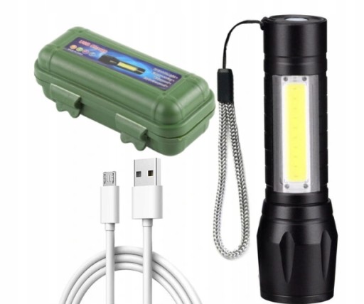 Malá VÝKONNÁ LED TAKTICKÁ BATERKA COB ZOOM T6 USB