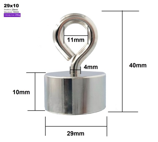 MAGNETICKÝ DRŽIAK 29x10 mm NEODYMOVÝ MAGNET S UCHOM 20KG