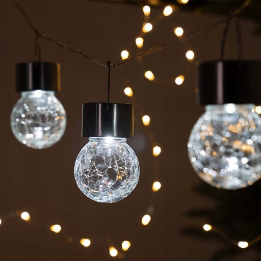 LED SOLARNÁ LAMPA ZÁHRADNÉ SKLENENÉ DEKORATÍVNE ZÁVESNÉ GUĽOVÉ BALKÓNOVÝ HÁK