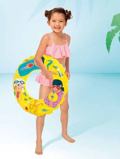 INTEX 61 CM NAFUKOVACÍ DETSKÝ PLÁVACÍ KRUH PRE DETI V BAZÉNOVEJ VODE