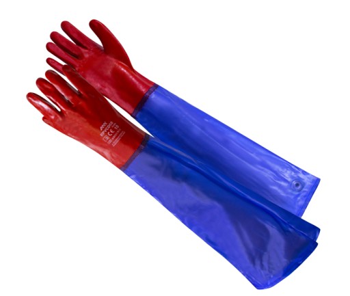 Vodotesné ochranné pracovné rukavice Rpvc 60 cm potiahnuté PVC 60 cm