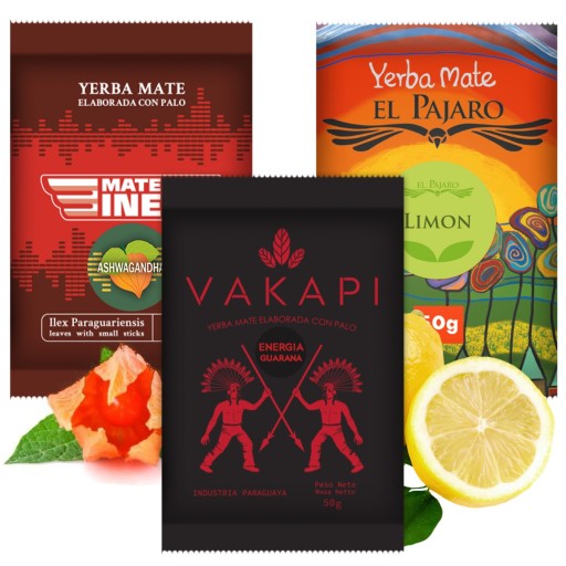 Set Yerba Mate Mateine Vakapi EL Pajaro rôzne Ovocná Guarana 3x 50g