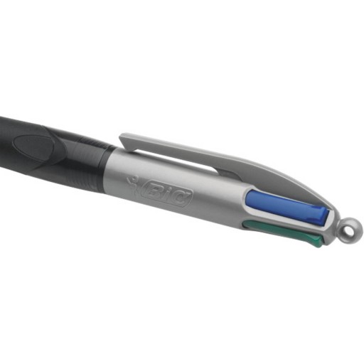 Zaťahovacie guľôčkové pero BIC 4 Colors Grip Pro, čierne puzdro, 4 farby