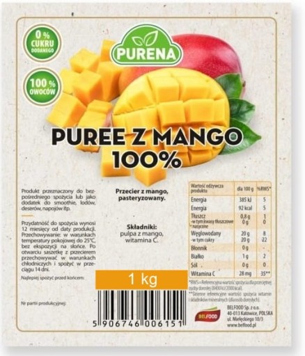 Mangové pyré 100% 1KG Purena