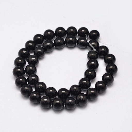 Prírodné čierne obsidiánové korálky, okrúhle, 8 mm, 45ks/36cm/prameň