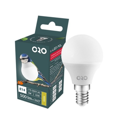 LED guľová žiarovka E14 5W teplá farba 500lm ÚČINNÁ Led-pol