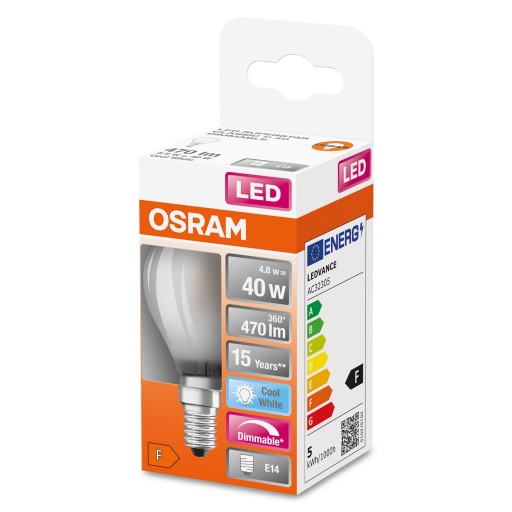 Osram LED guľová žiarovka 4,8W = 40W E14 4000K DIM