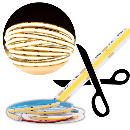 COB LED PÁS 480/m 3000K Teplý 12V DC 11W/m 1m IP20 SUPER VÝKONNÝ NEON 8MM