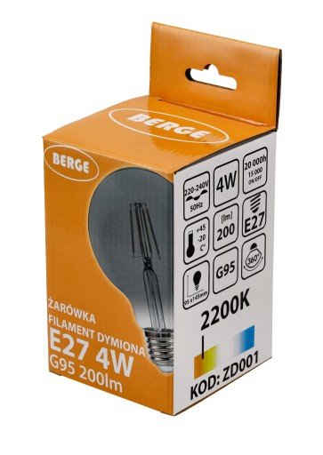 E27 LED žiarovka 4W 200lm 2200K Filament Smoke G95 Warm Color