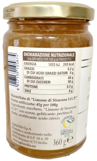 Citrónový džem Citrón zo Syrakúz - PRÍCHUŤ SICÍLIE 360 gr