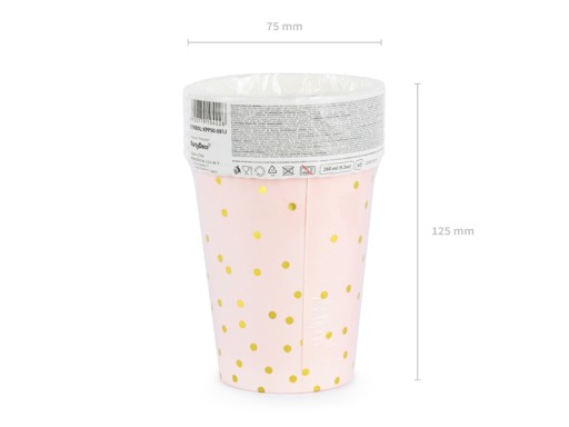 Párty papierové poháre s bodkami, ružové, 260 ml/6 ks