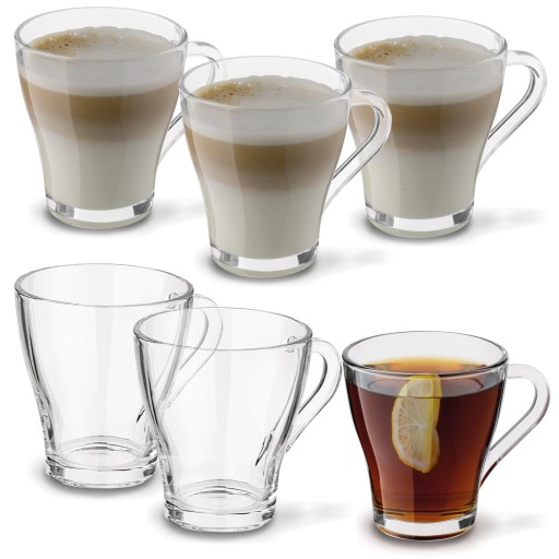 SADA SKLENENÝCH HRNKOV 6x250ml Poháre na čaj s uškom