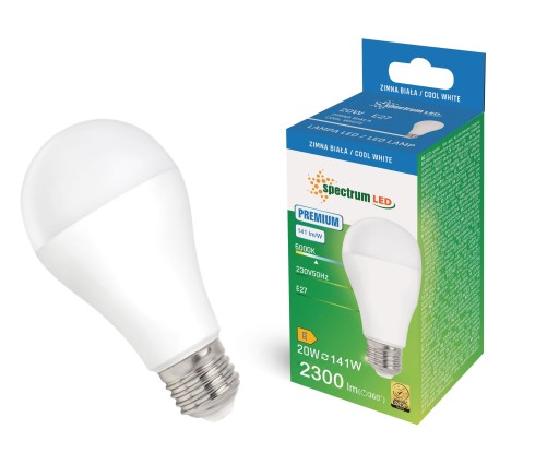GLS A70 E27 LED žiarovka 230V 20W = 141W PREMIUM 2300lm 6000K CW Studená farba