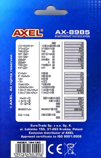 AXEL CALCULATOR Kancelárska škola AX-8985