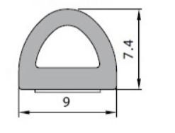 Čierne samolepiace tesnenie typ D 9x7,4mm