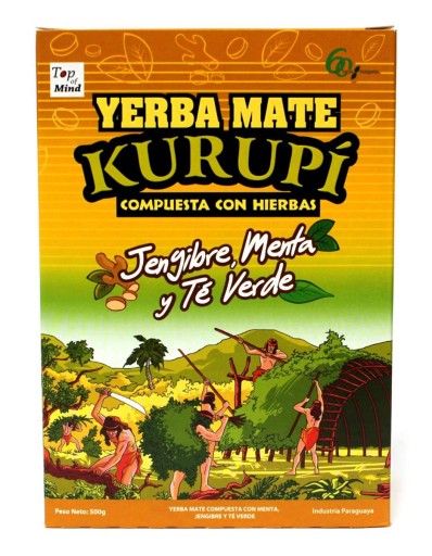 Paraguajské yerba maté Kurupi Jengibre Menta y Té Verde 0,5 kg 500 g