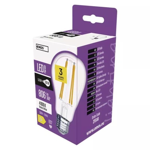 LED FILAMENTOVÁ ŽIAROVKA EMOS E27 5,9W 806lm 4000K