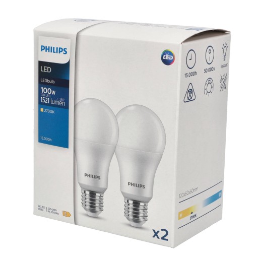 PHILIPS SET 2x E27 LED žiarovka 13W = 100W 2700K TEPLÁ BIELA 1521lm A67