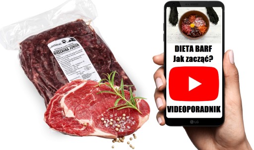 Surové mrazené mäso, hovädzie mäso, krmivo pre mladých psov junior BARF 1kg
