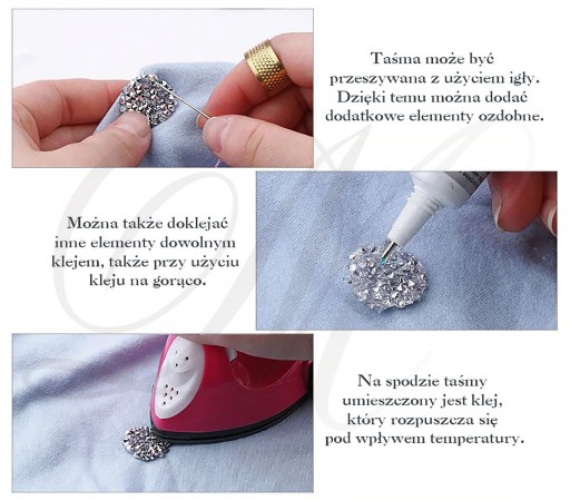 THERMO PÁSKA 1m, ozdobné hotfix zirkóny, termopriľnavé strieborné zirkóny