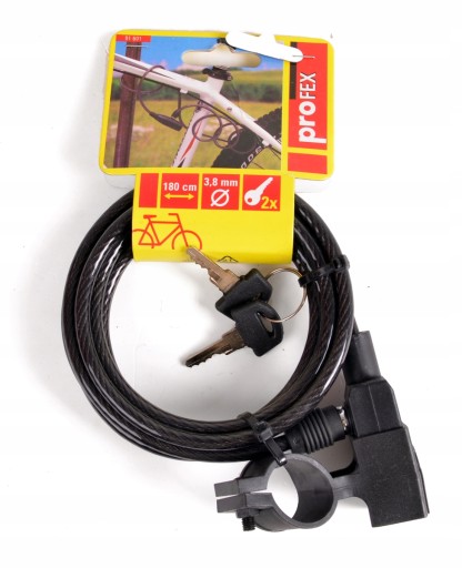 SPIRAL LOCK BIKE LOCK 180cm x 3,8mm HRUBÝ PEVNÝ S KĽÚČOM