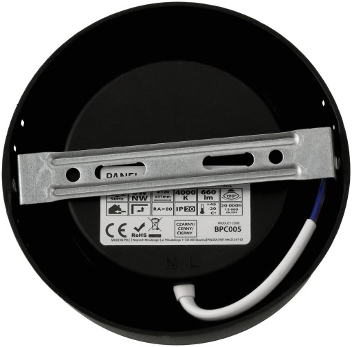 LED stropné svietidlo prisadené na povrch 6W 660lm neutrálna farba čierna okrúhle