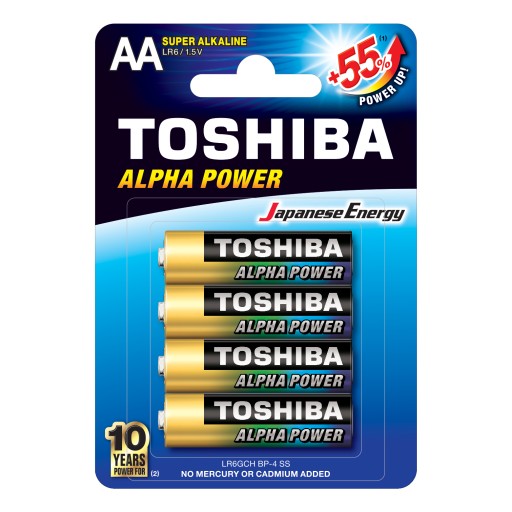 4x alkalické batérie TOSHIBA FINGERS LR6 AA