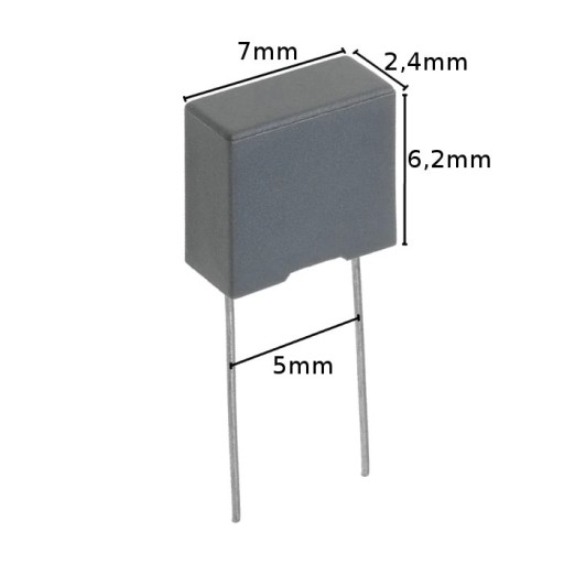 Kondenzátor MKT 100nF 100V 104j, rozstup 5mm