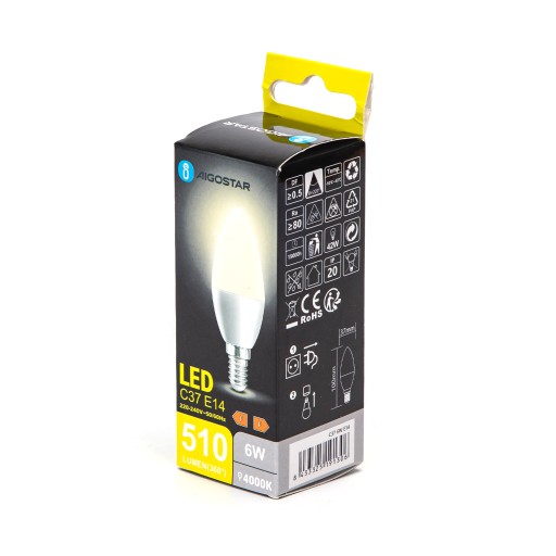 LED žiarovka E14 C37 sviečková 6W neutr