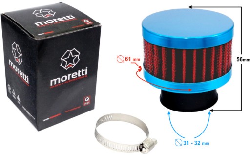 Modrý kužeľový vzduchový filter, priemer 31 mm