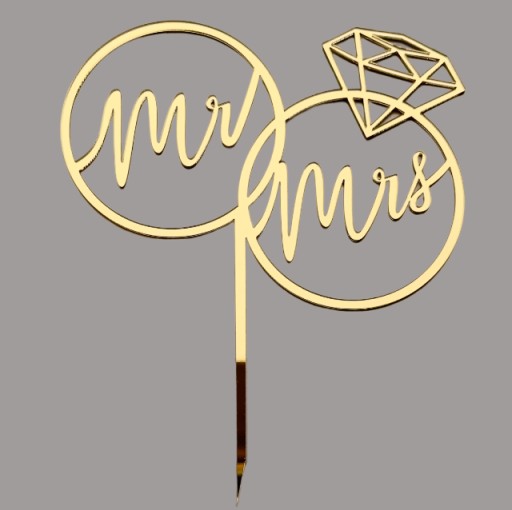 Mrs Mrs Rings Svadobné prstene Topper Svadobné dekorácie Svadobné plexisklo Gold
