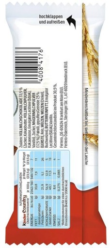 KINDER COUNTRY Čokoládové tyčinky s náplňou a cereáliami 9 ks FERRERO DE