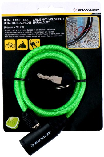 DUNLOP SPIRAL BIKE LOCK S KĽÚČOM 0,6x90CM ZELENÝ