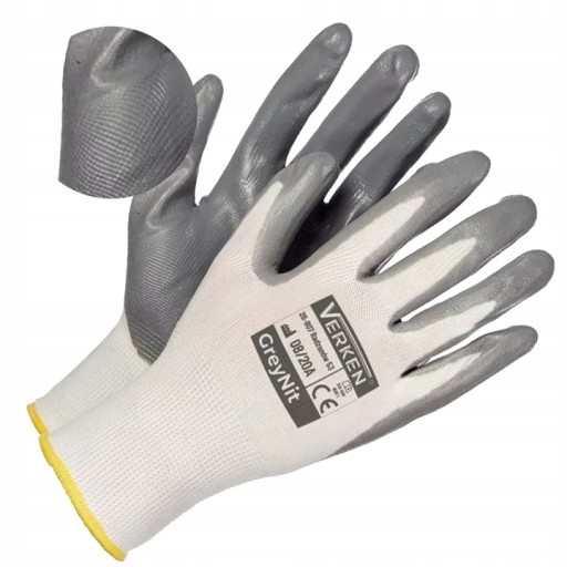 NITRILOVÉ OCHRANNÉ PRACOVNÉ RUKAVICE Verken GreyNit Veľ. Polyester 9/L
