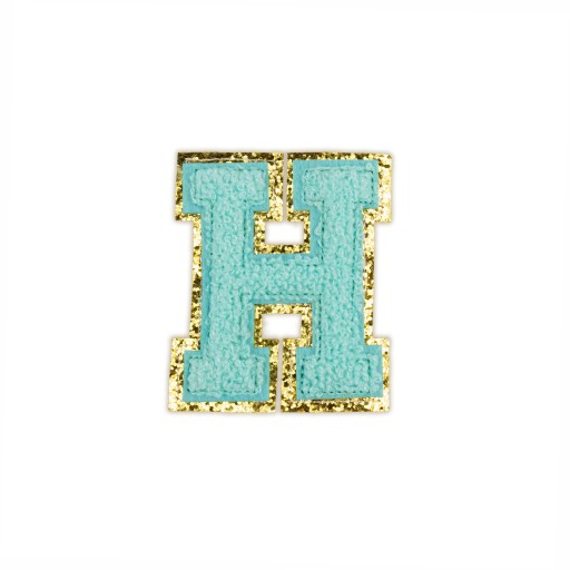 PATCH LETTER H, trblietky, modrá, azúrová