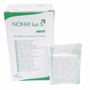 Sterilné obklady z netkanej textílie NONVI lux S, 7,5 cm x 7,5 cm, 125 kusov