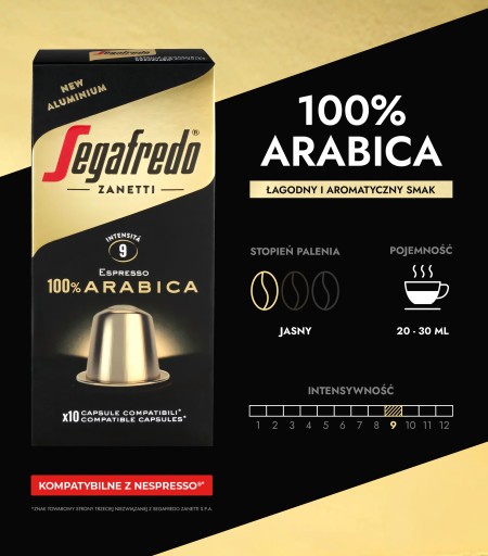 Kapsule Segafredo 100% ARABICA, 10 ks., hliníkové, kompatibilné s Nespresso