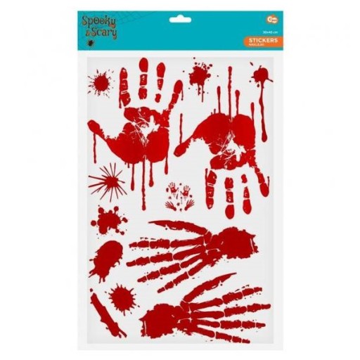 HALLOWEENSKÉ DEKORÁCIE KREVNÉ STOPY RUKY KRVA ČERVENÁ STRAŠIVÉ NÁLEPKY GODAN
