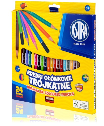 Astra TROJUholníkové ceruzky 24 farieb + strúhadlo