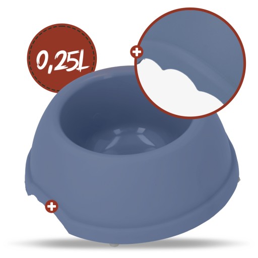 Plastová miska pre psov a mačky, XS, 0,25L, námornícka modrá, priem 15 cm,