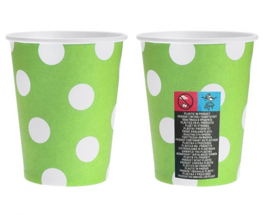 ZELENÉ poháre s bodkami, 270ml, 6ks, papier
