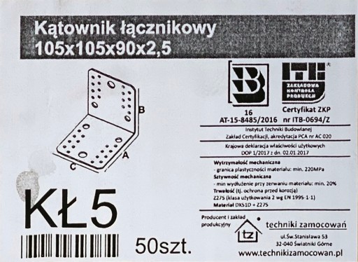Tesársky spojovací štvorec 105x105x90 KŁ5