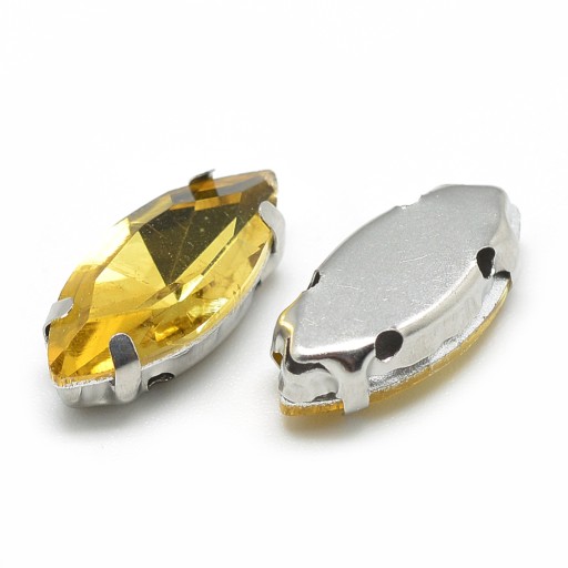 Štrasové kamienky na šitie v košíku, sklo a mosadz, konské oko 15x7mm, 10ks