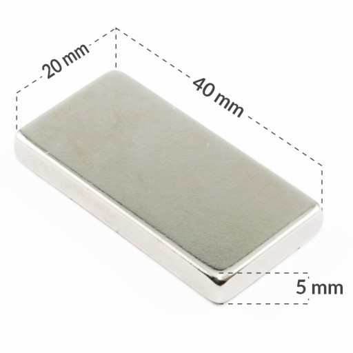 NEODYMOVÝ TANIEROVÝ MAGNET 40x20x5 - 1 KUS VEĽMI PEVNÝ