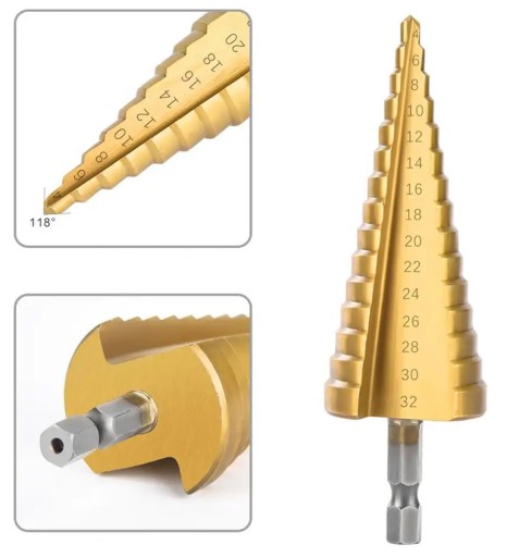 KUŽELOVÉ VRTÁKY HSS STEP 4-32 mm SÚPRAVA KUŽEĽOV NA VYSOKOREZANIE OCELE
