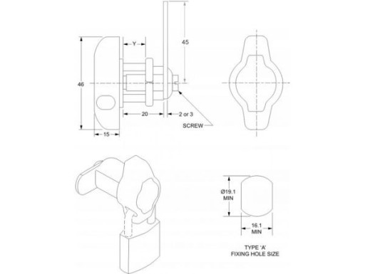 EURO-LOCKS 4443 zámok visiaci zámok 19/20 na skrine, závora 3h