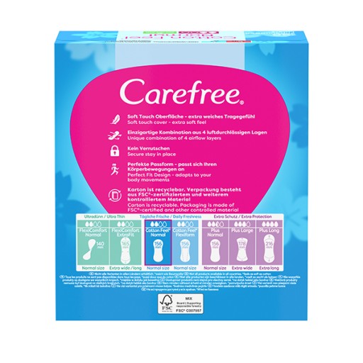 CAREFREE Cotton Feel Normal slipové vložky s vôňou aloe 56 ks