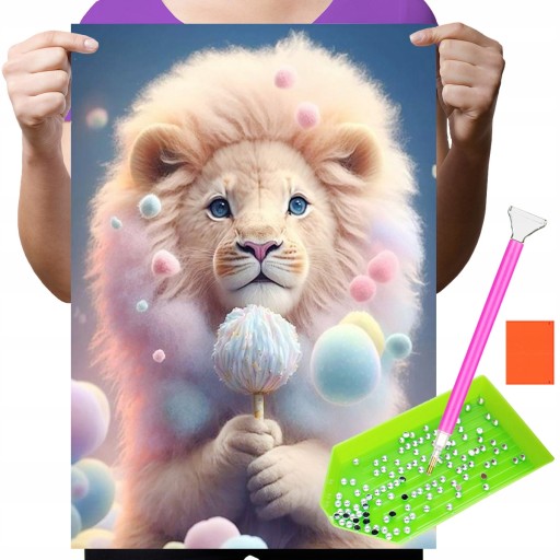 DIAMANTOVÁ VÝŠIVKA Diamantová maľba mozaika Diamantový set pre deti Lion