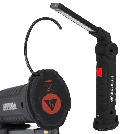 Dobíjacia LED dielenská baterka s COB magnetom, funkčné USB 5v1